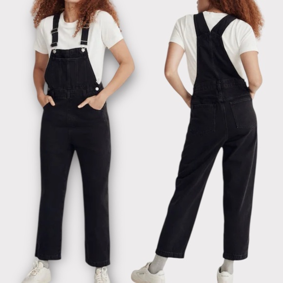 Madewell Straight Leg Jean Overalls Women's XXL Black Denim Classic Easy Fit - Picture 1 of 10